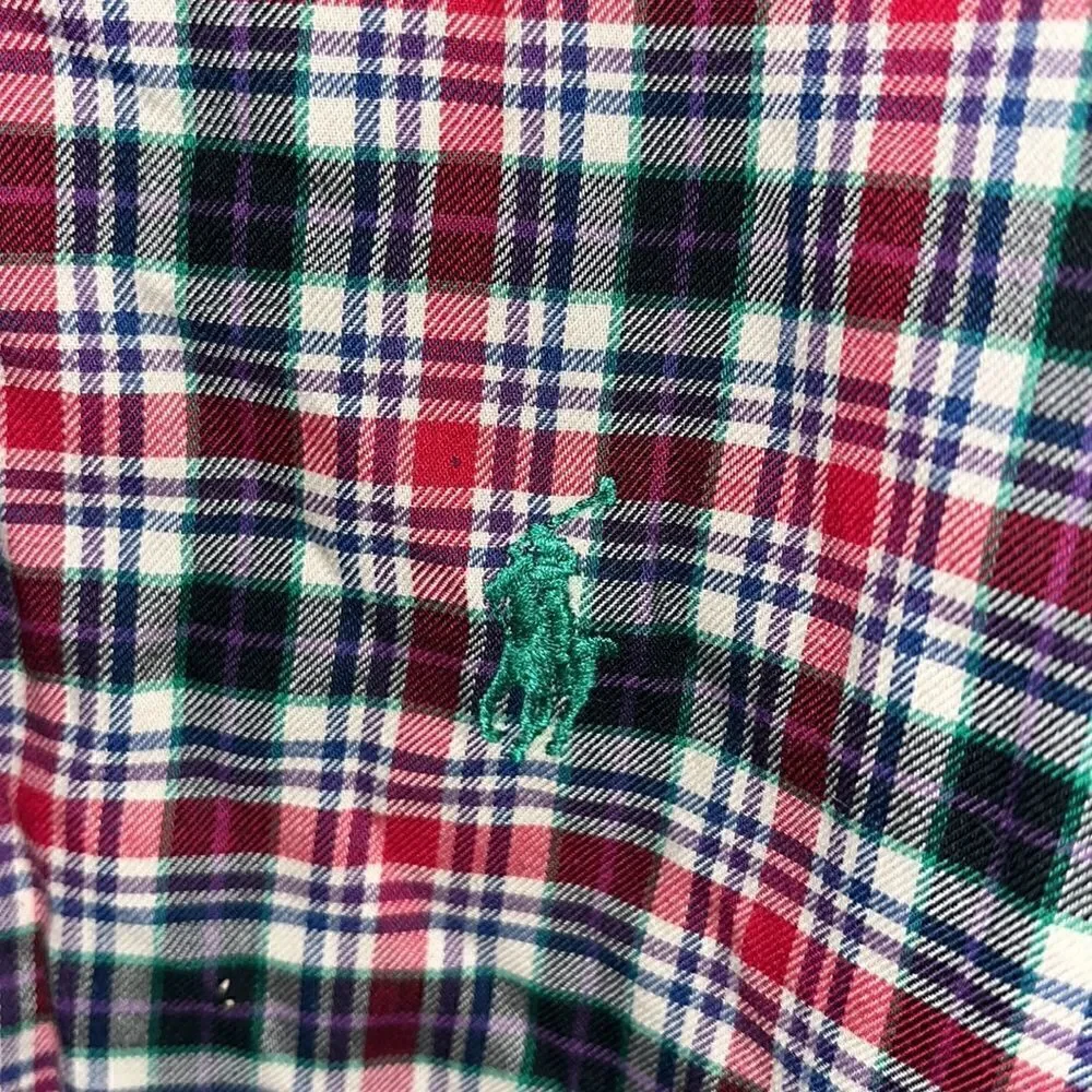 Amazing Big Man Christmas Color Tartan plaid Green Polo Pony LS shirt 3XB men’s
